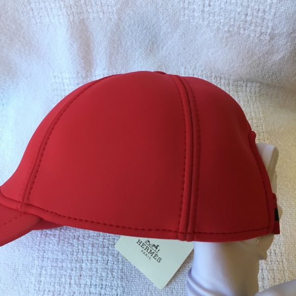 Hermes Atlantic Embossed H-Lift Neoprene Red Cap Hat New With Tag Size Large - Picture 7 of 16